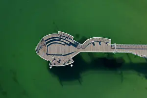Pier: Fish-shaped sea bridge in the Baltic Sea spa Niendorf