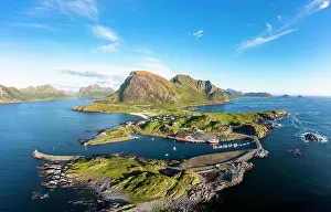 Fjords: Fishing village Hovden, coast, fjords and mounta