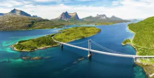 Lofoten: Fjord with islands in front of Bergen, Mount Sto