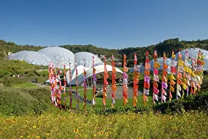 Geogrpaphy: Flags outside Alpine hut Eden Project