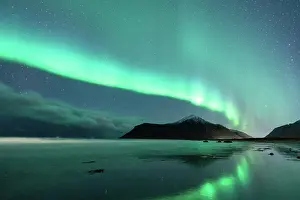 Flakstady: Flakstad beach with northern lights, Flakstad, Lofoten