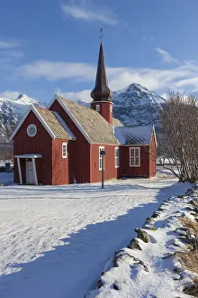 Fylke: Flakstad church in winter - Fylke Nordland - Lofoten