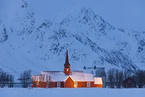 Fylke: Flakstad church in winter - Fylke Nordland - Lofoten