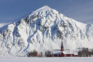 Fylke: Flakstad church in winter - Fylke Nordland - Lofoten