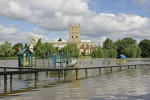 Tewkesbury: Flooding - childrens playground underwater with