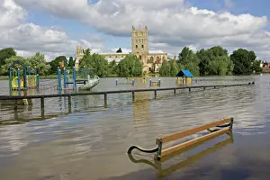 Tewkesbury: Flooding - childrens playground underwater with