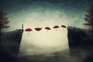 Secret: Flying umbrellas pathway bridge above the precipice
