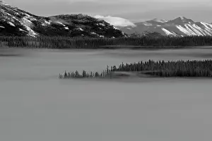 Yukon: Fog hanging over a frozen lake