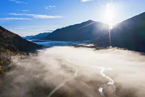Reflex: Fog over Isar near Vorderrii, in autumn, near Lenggries