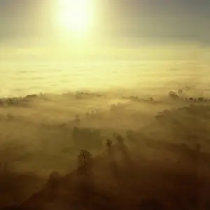 Glastonbury: Fog over the Somerset Levels, near Glastonbury, Somerset