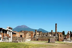 Times: Forum in front of Vesuvius, Pompeii ruins, Naples