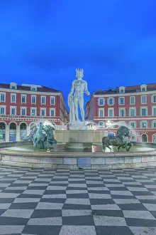 Provence: France, Cote d Azur, Nice. Sun Fountain at Place Massena