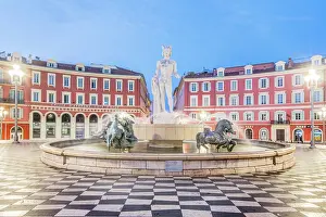 Provence: France, Cote d Azur, Nice. Sun Fountain at Place Massena