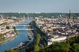 Manche: France, Normandy, Rouen, elevated city view