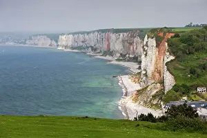 Manche: France, Normandy, Yport, town and cliffs