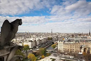 Gargoyle: France, Paris, elevated city view from the