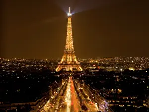 Composite: France, Paris. Nighttime view of Eiffel