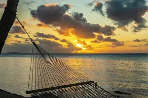 Seascape: French Polynesia, Tikehau Atoll. Hammock and seascape