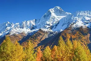 Steel: Freshly snow-covered Bietschhorn, 3934m in front