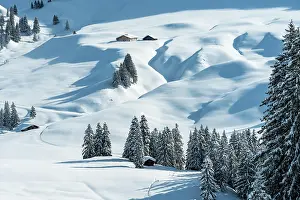 Bern: Freshly snow-covered winter landscape with an alp