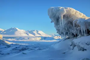 Sculptures: Frozen Adventfjorden - ice sculptures at frozen coastline on