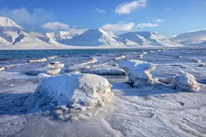 Sculptures: Frozen Adventfjorden - ice sculptures and frozen coastline o