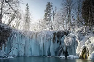 Dalmatia: Frozen waterfall, winter landscape, Plitvice, Croatia