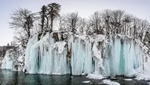 Dalmatia: Frozen waterfall, winter landscape, Plitvice, Croatia