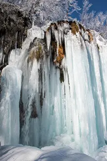 Dalmatia: Frozen waterfall, winter landscape, Plitvice, Croatia