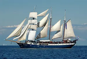 Masted: Fully rigged three-masted schooner, Atlantis, traditional