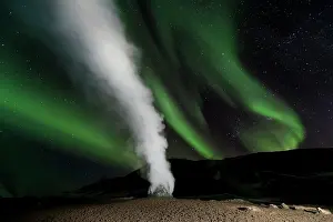 Fumarole: Fumarole, Hverir Geothermal Area, Northern Lights