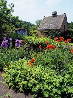 Snowshill: Garden Flowers and Dovecote Snowshill Manor, Cotswolds, UK