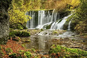 Grown: The Geratser waterfall in autumn. Moss-covered r