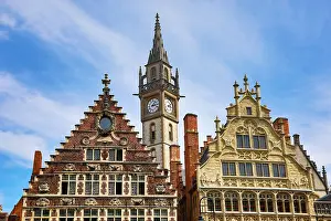 Quay: Ghent clock tower and the Vrije Schippers Guildhall