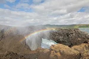 Columns: Gigantic black basalt arch at Cape Dyrholaey - Iceland