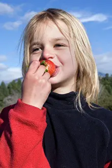 Strawberries: Girl - eating a strawberry