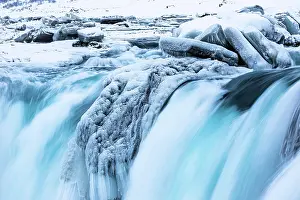 Godafoss: Godafoss waterfall, icy and snowy rock face, Nor