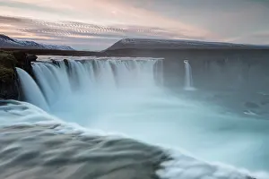 Godafoss: Godafoss waterfall at sunset