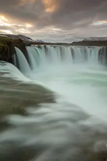 Godafoss: Godafoss waterfall at sunset