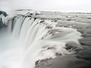 Monochrome: Godafoss waterfall during winter. Europe