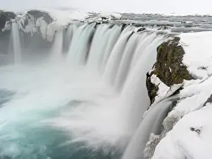 Monochrome: Godafoss waterfall during winter. Europe