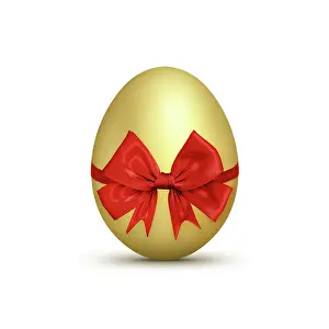 Ardea London: Golden Egg - with red ribbon - Easter