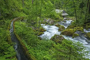 Typical: Golling watermill from above at the waterfall with the water pipe