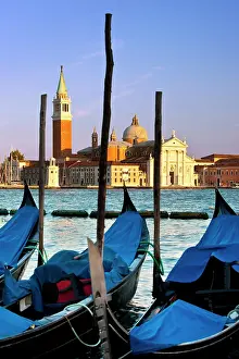 Moored: Gondolas moored across the canal from San