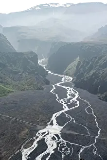 Thorsmork: Gorge, mountains and glacier river in a mountain