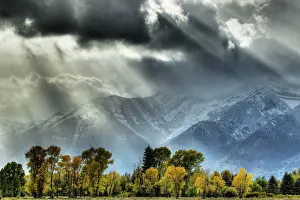 Sunrays: Grand Teton Mountains with Autumn (Fall) colour