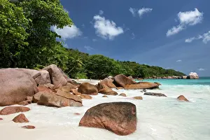 Destinations: Granite cliffs and beach at Anse Lazio, Praslin