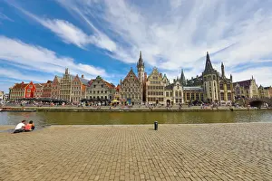Quay: Graslei quay and the Leie River with medieval buildings
