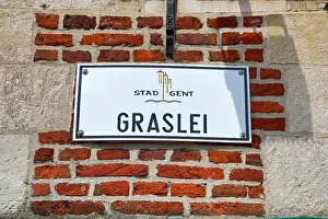 Quay: Graslei quay street sign, Ghent, Belgium