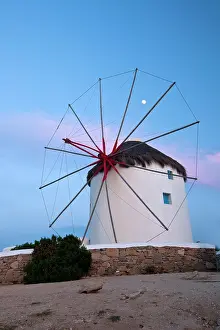 Mykonos: Greece, Mykonos, Hora, Windmill Evening